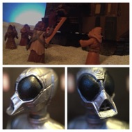 The filthy little Jawas scurry like rats up small ladders and enter their behemoth transport. CUT TO: INTERIOR: SANDCRAWLER -- DROID HOLD. A bug-faced protocol droid looks toward the sound of the thud that Artoo makes as he falls into the dim hold. #starwars #anhwt #starwarstoycrew #jbscrew #blackdeathcrew #starwarstoypix #toyshelf